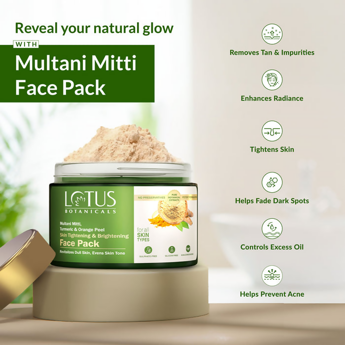Lotus Botanicals Multani Mitti Turmeric & Orange Peel Skin Tightening & Brightening Face Pack