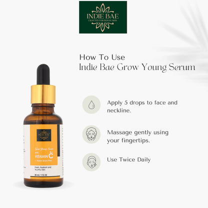 Indie Bae Crafted For Indian Skin: Grow Young Serum with Vitamin C and Fision Glowplex