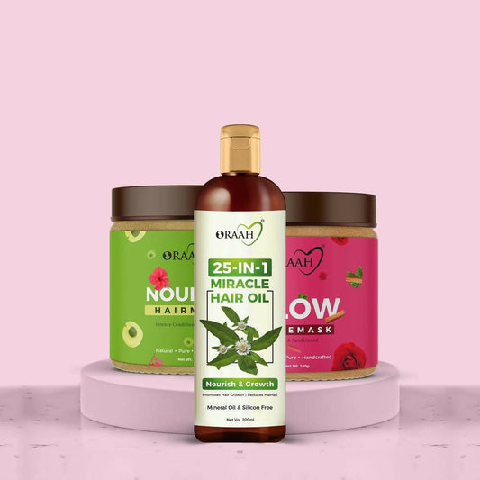 Buy Oraah Beauty Care Combo (Hair oil + Hair Mask + Ubtan Face Mask) from DrMediCart, Ship from India to USA