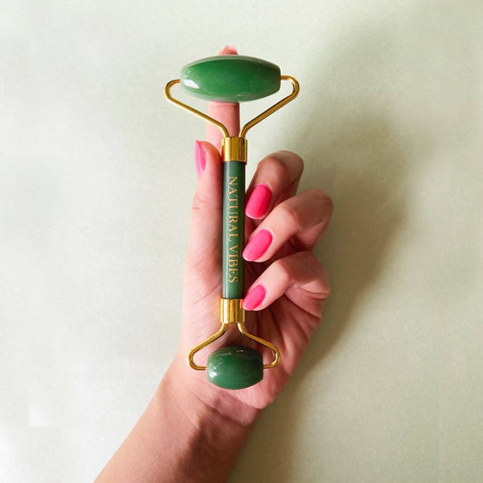 Buy Natural Vibes Jade Roller & Massager with Free Gold Beauty Elixir Oil from DrMediCart, Ship from India to USA