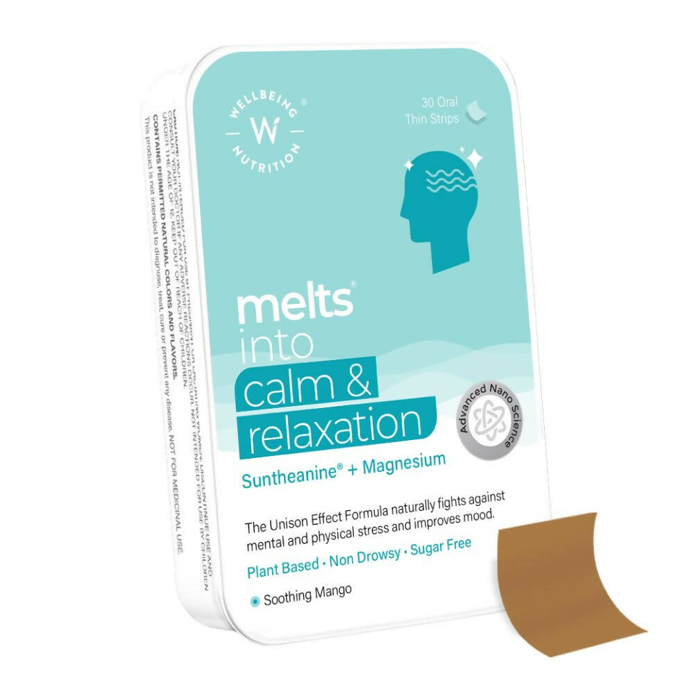 Buy Wellbeing Nutrition Melts Calm & Relaxation Oral Strips-Soothing Mango Flavor from DrMediCart, Ship from India to USA