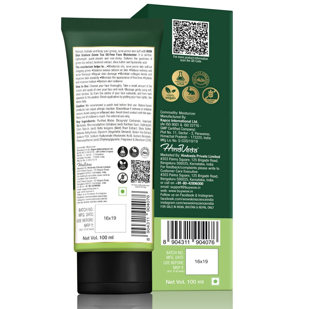 Wow Skin Science Green Tea Face Oil-Free Moisturizer - Drmedicart