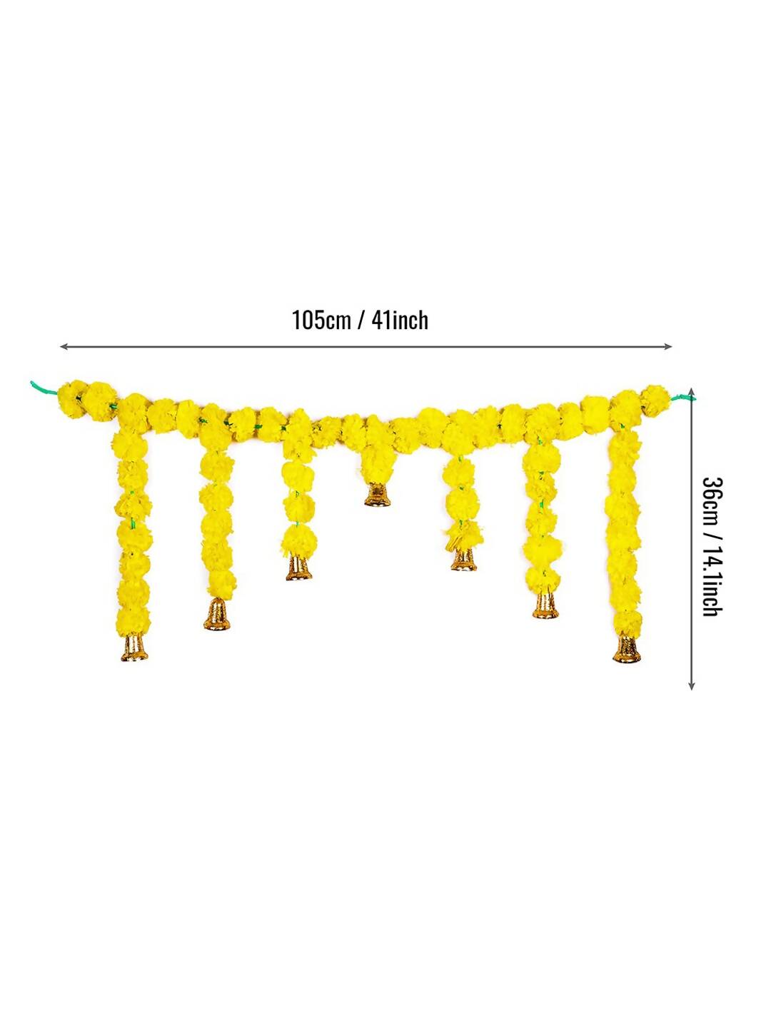 Tied Ribbons Yellow Entrance Hanging Marigold Flowers Bandhanwar Toran Garland with Bells