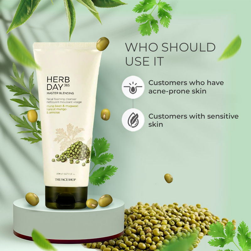 The Face Shop Herb Day 365 Master Blending Foaming Cleanser- Mungbean & Mugwort - Drmedicart