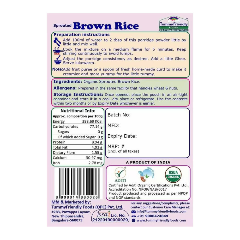TummyFriendly Foods Certified Brown Rice Porridge Mixes - Stage1, Stage2, Stage3 - Drmedicart