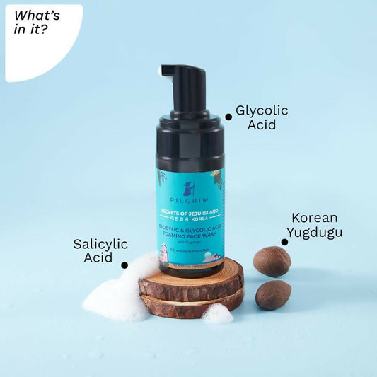 Buy Pilgrim Korean 1.5% Salicylic (Bha) & 2% Glycolic Acid (Aha) Foaming Face Wash For Oily & Acne-Prone Skin - Korean Skin Care from DrMediCart, Ship from India to USA