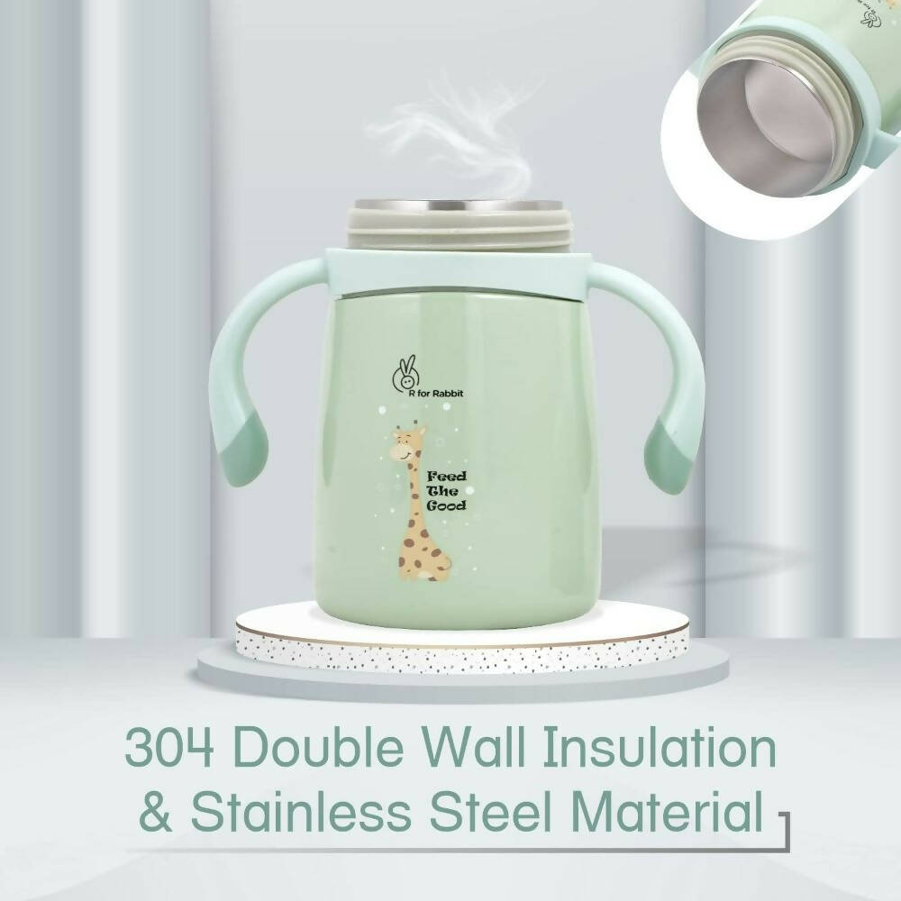 R for Rabbit Steebo Giffy Stainless Steel 2 in 1 Baby Spout Sipper Cup-Green(300ml)