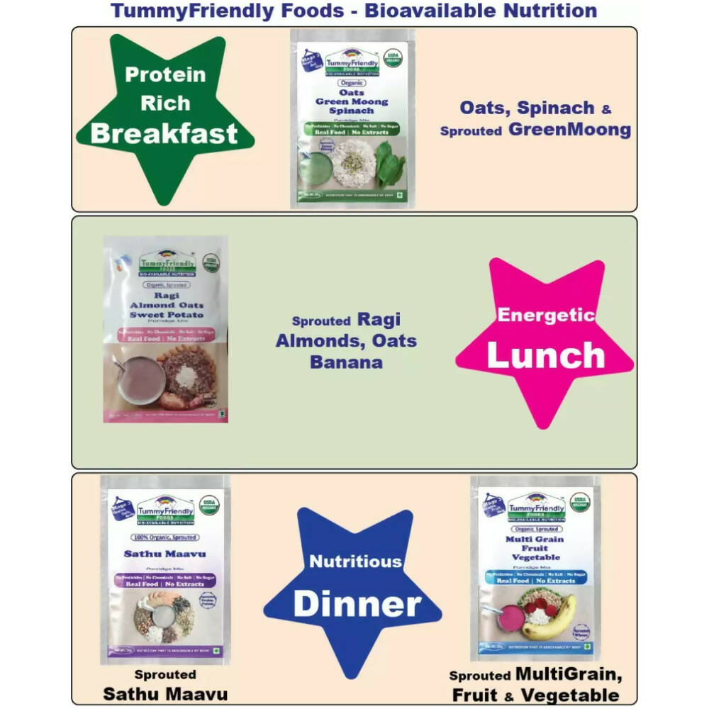 TummyFriendly Foods Certified Stage3 Porridge Mixes Trial Packs - Ragi, MultiGrain, Oats, Sathu Maavu for 8 Months Old Baby - Drmedicart