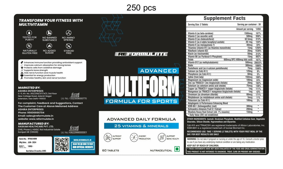 Reformulate Advanced Multiform Formula For Sports I Advanced Daily Formula I 25 Vitamins & Minerals Tablets