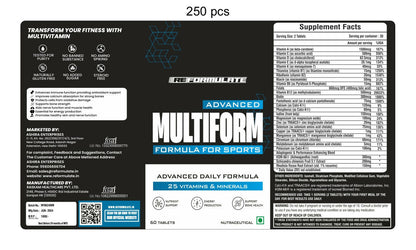 Reformulate Advanced Multiform Formula For Sports I Advanced Daily Formula I 25 Vitamins & Minerals Tablets