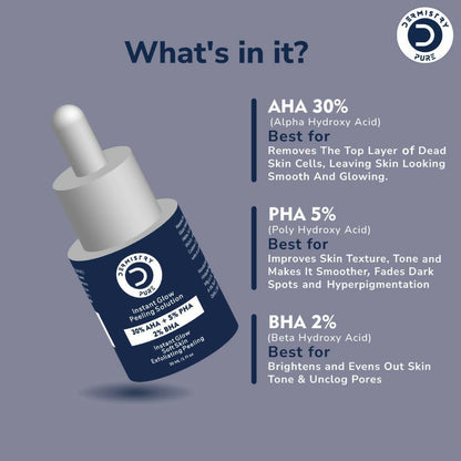 Dermistry Pure 30% AHA 5% PHA 2% BHA Peeling Exfoliating Solution Instant Bright Glow Fairness Serum