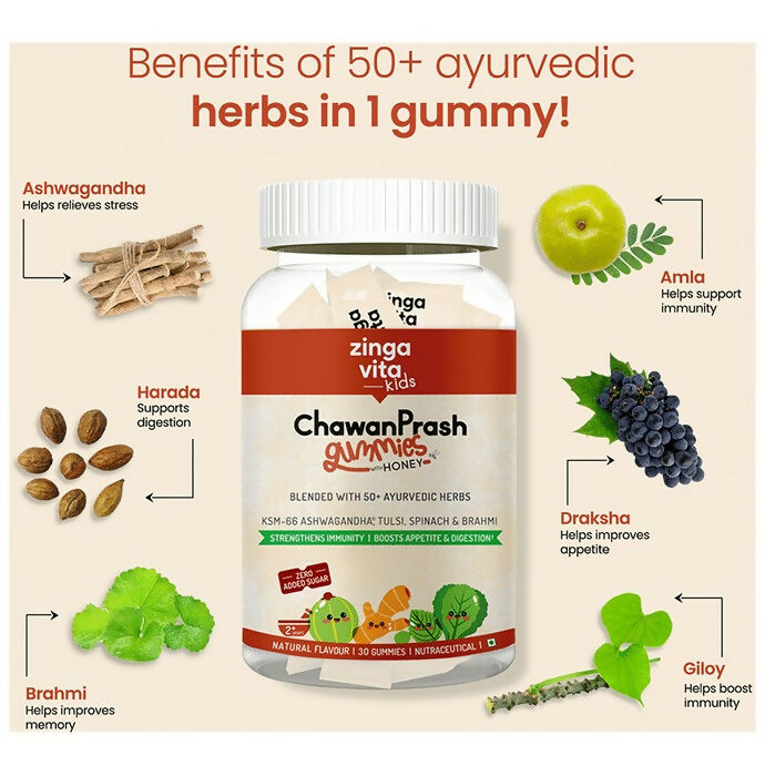 Zingavita Chawanprash Gummies with Honey for Kids (2+ yrs) Natural Flavor - Drmedicart