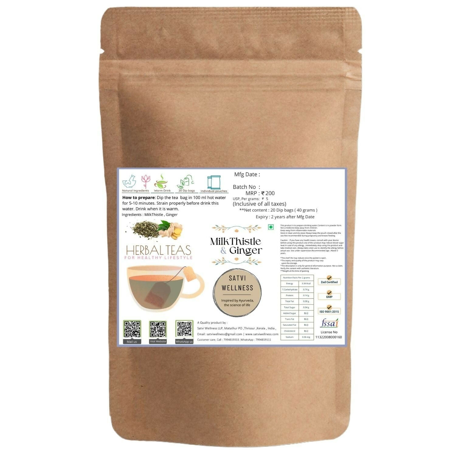 Satvi Wellness Milk Thistle Ginger Tea | Blend of Milk Thistle Ginger Tea Bags