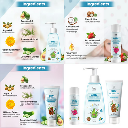 The Natural Wash Baby Lip Balm, Baby Face Cream & Baby Body Lotion For Soft Lips And Skin Combo