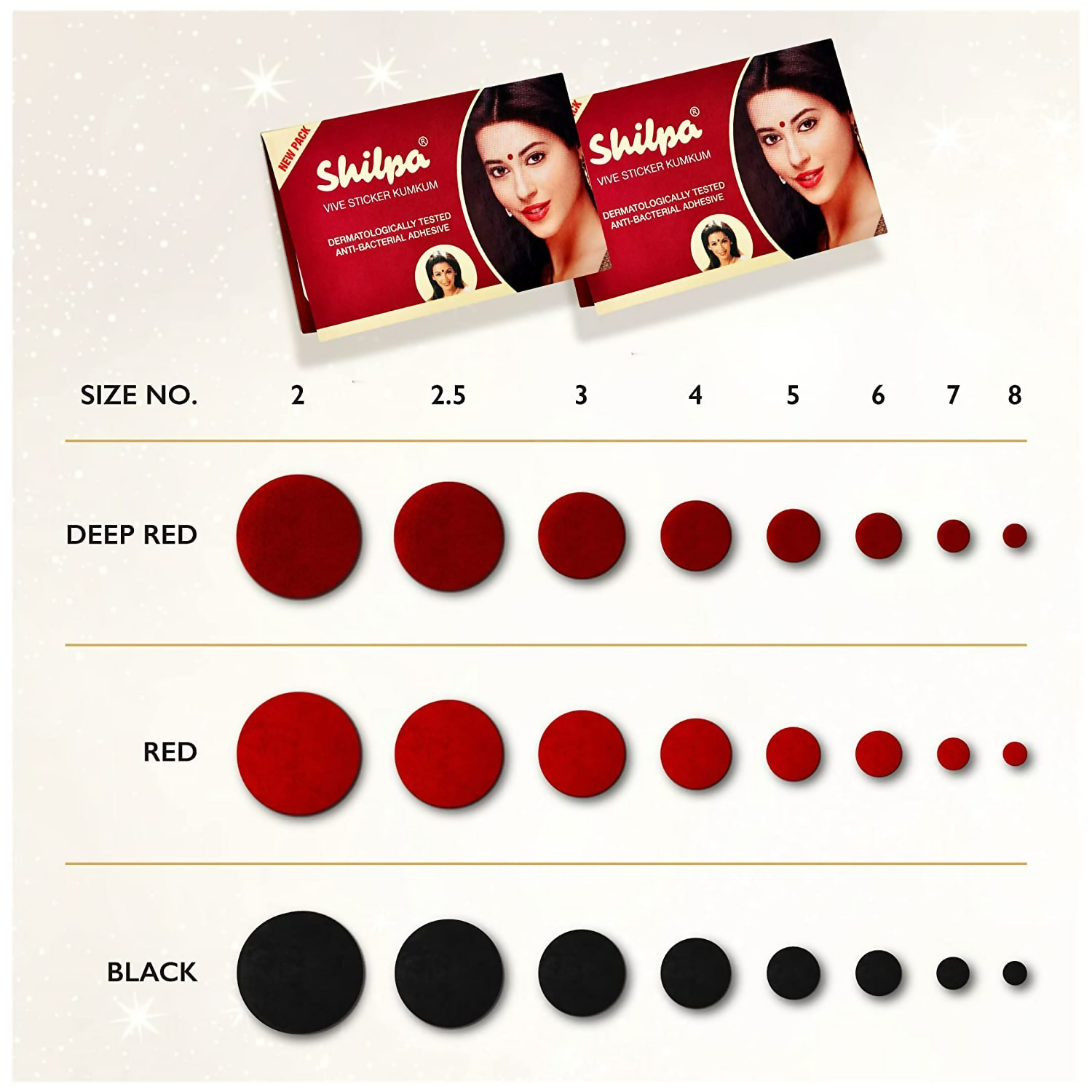 Shilpa Vive Sticker Kumkum 3, Deep Red (Box Contains 15 pcs)