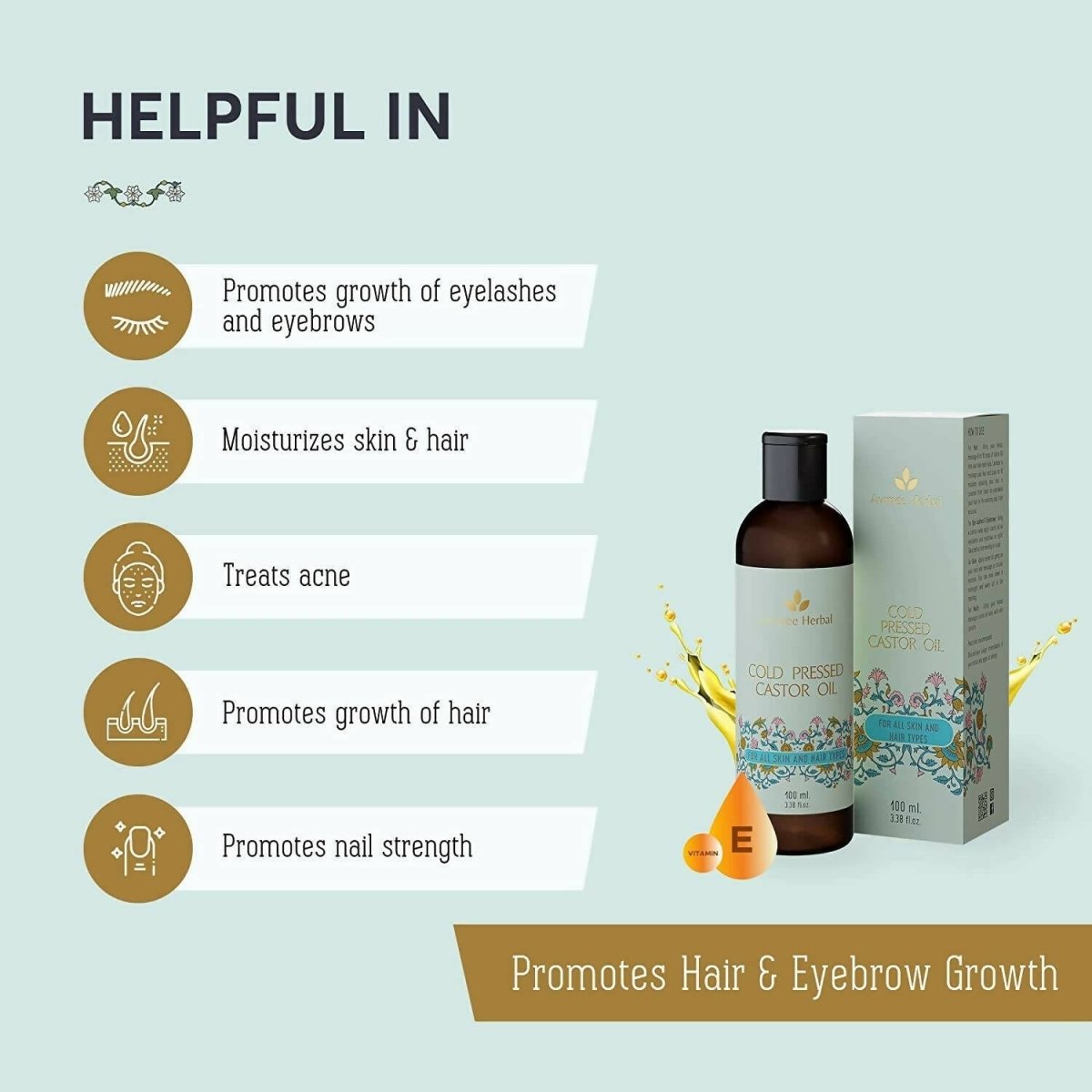 Avimee Herbal Cold Pressed Castor Oil For Hair Growth, For Stronger & Shinier Hair