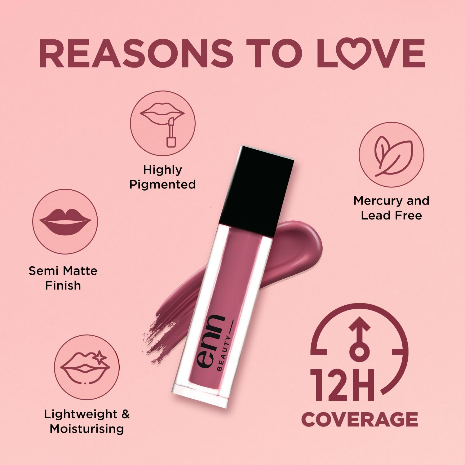 Enn Semi Matte Red Liquid Lipstick - Berry Vodka