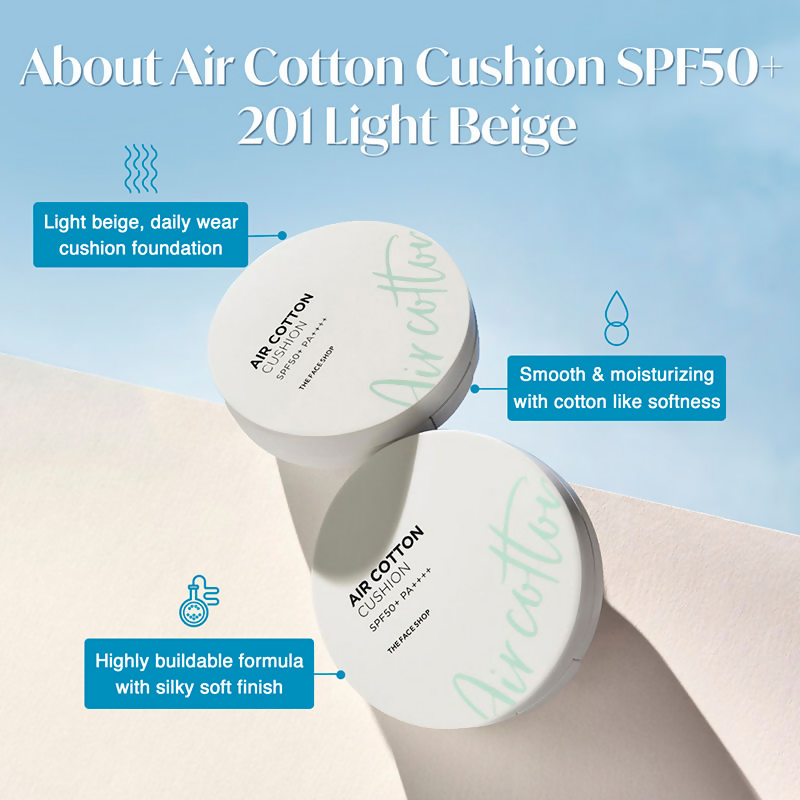 The Face Shop Air Cotton Cushion SPF 50+ PA++++ - 201 Light Beige