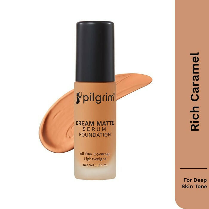 Buy Pilgrim Dream Matte Serum Foundation For Deep Skin Tone Rich Caramel from DrMediCart, Ship from India to USA