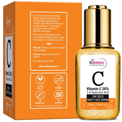 St.Botanica Vitamin C 20%, E & Hyaluronic Acid 24k Gold Night Face Serum