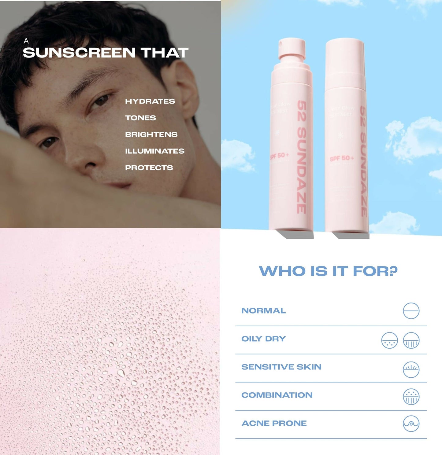 52 Sundaze Rosewater Sunscreen Mist SPF 50+ PA++++ Sunscreen Spray, Clear Glow SPF Mist