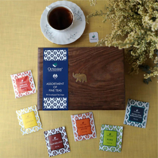 Octavius Dark Wood Caddy Wooden Gift Box - 90 Tea Bags