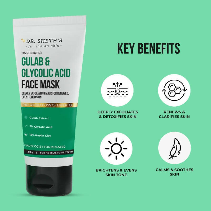 Dr. Sheth's Gulab & Glycolic Acid Face Mask Deep Exfoliating Face Pack For Even-toned Skin, For Normal to Oily Skin