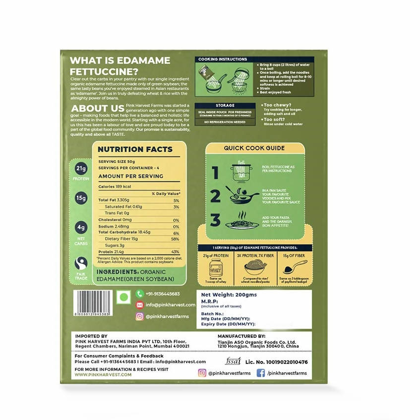 Pink Harvest Organic 100% Edamame Fettuccine