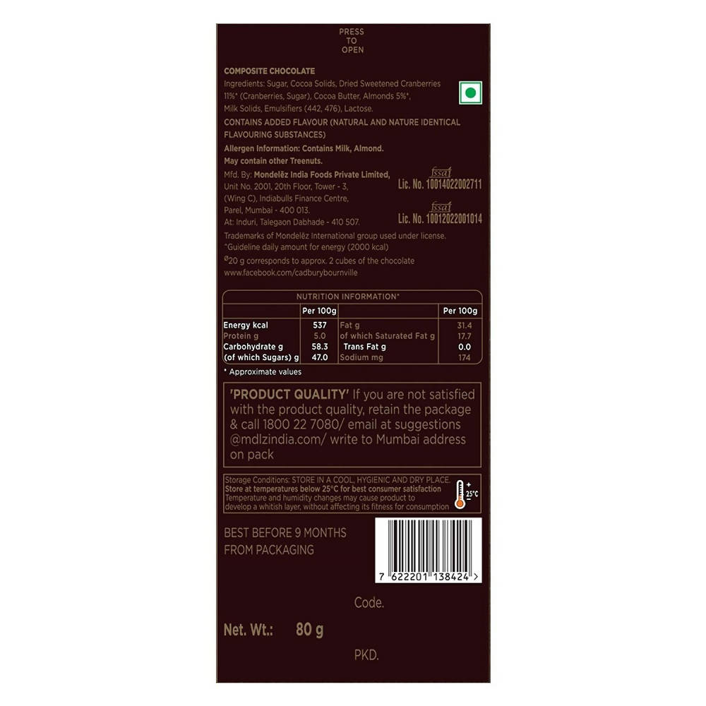 Cadbury Bournville Cranberry Dark Chocolate Bar