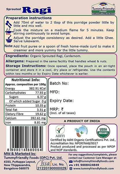 TummyFriendly Foods Organic Sprouted Porridge Mixes Sprouted Ragi Powder, Sprouted Brown Rice and Oats Combo - Drmedicart