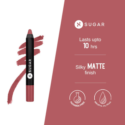 Sugar Cosmetics Matte as Hell Crayon, Lasts upto 8hrs, Water Resistent Lipstick for Women - 07 Viola
