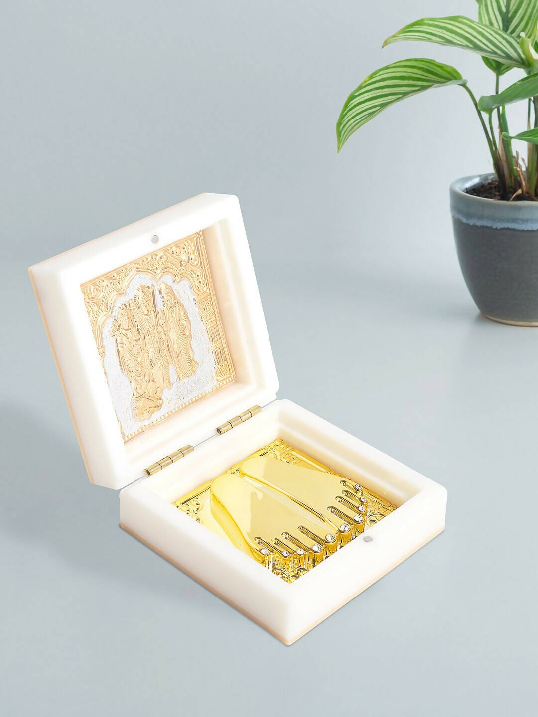Buy Golden Peacock White 24 CT Gold Polished Ram Darbar Prayer Box