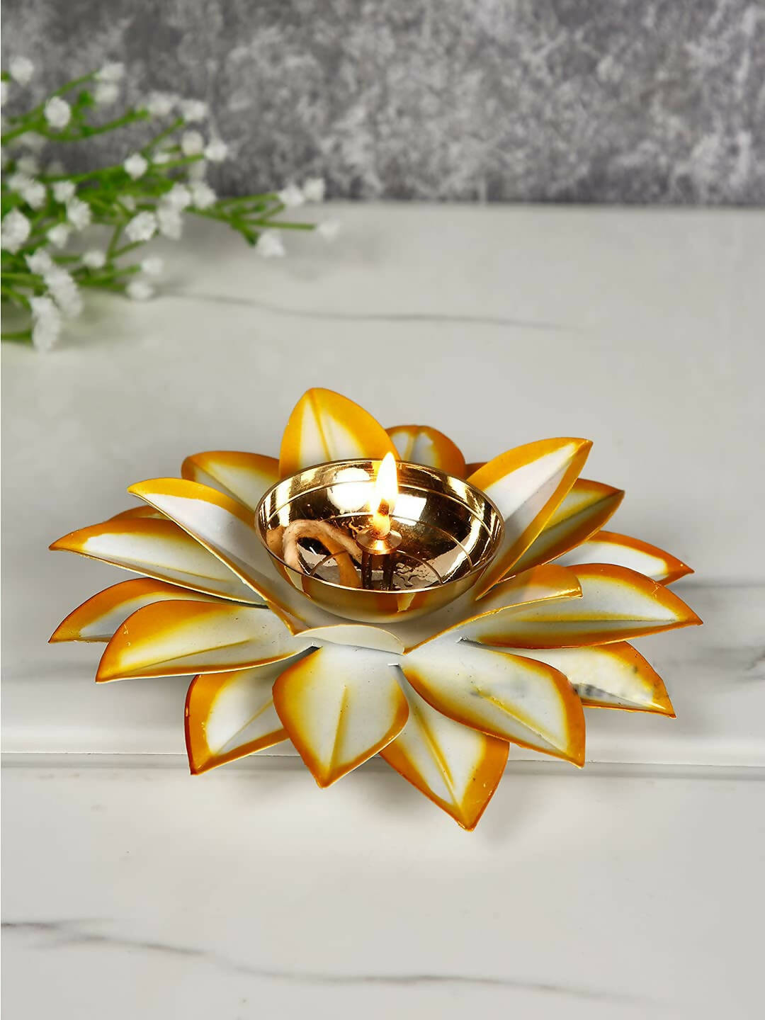 Buy CraftVatika Gold-Toned Lotus Shaped Diya For Pooja
