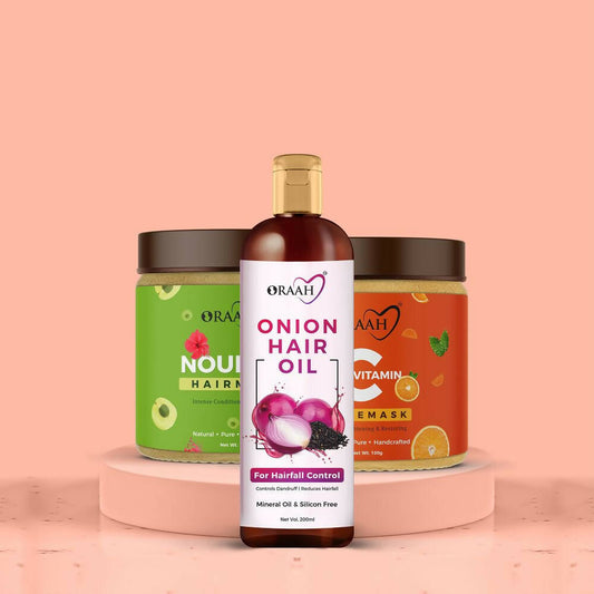 Buy Oraah Beauty Care Combo (Onion Hair oil + Hair Mask + Vitamin C Face Mask) from DrMediCart, Ship from India to USA