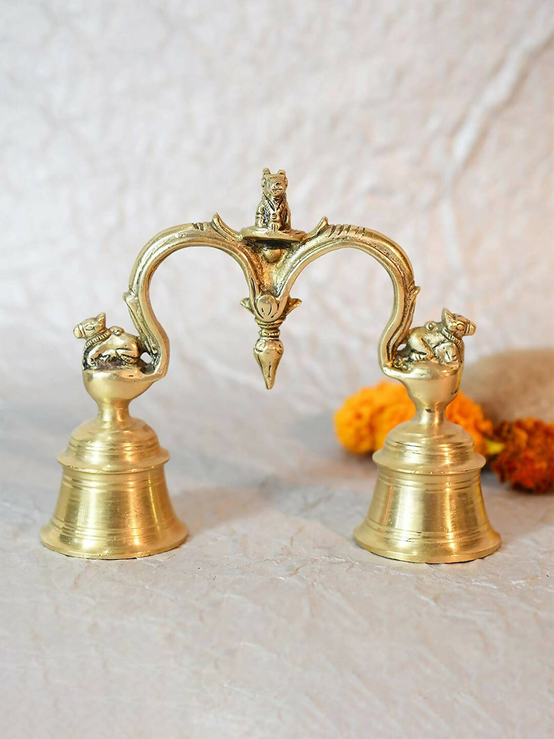 Buy CraftVatika Gold-Toned Brass Hand Held With Nandi Sitting On Top Double Puja Bell