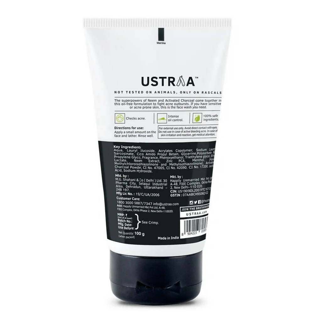 Ustraa Acne Control With Neem Charcoal Face Wash For Men - Drmedicart