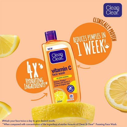 Clean & Clear Vitamin C Face Wash - Gentle Brightening & Hydrating Cleanser Reduces