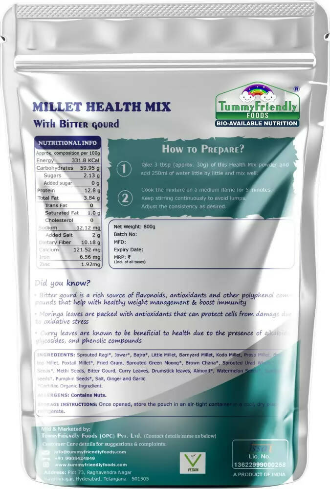 TummyFriendly Foods Organic Millet Health Mix With Bittergourd, Methi Seeds, Moringa Leaves - Drmedicart