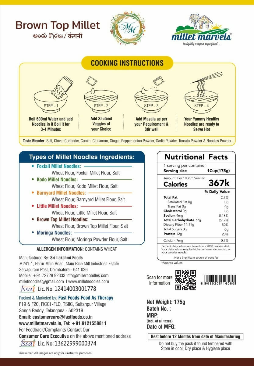 Millet Marvels Brown Top Millet Noodles