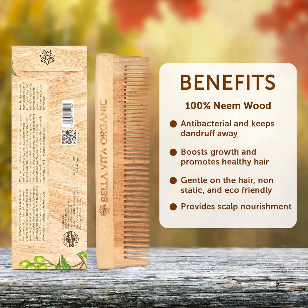 Bella Vita Organic Dual Teeth Wooden Neem Comb