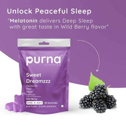 Purna Gummies Melatonin Wild Berry Flavour Gummies for Sleep Well & Reduced Stress