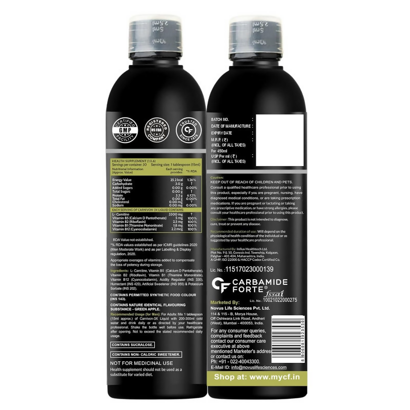 Carbamide Forte L-Carnitine 3300mg Liquid - Green Apple