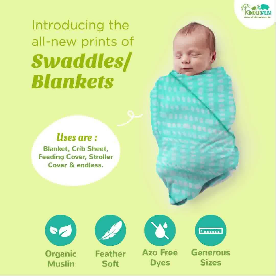 Kindermum Organic Cotton Muslin Swaddle Blanket 100 Cm X 100 Cm - Set Of 2 - Transport And Aviator