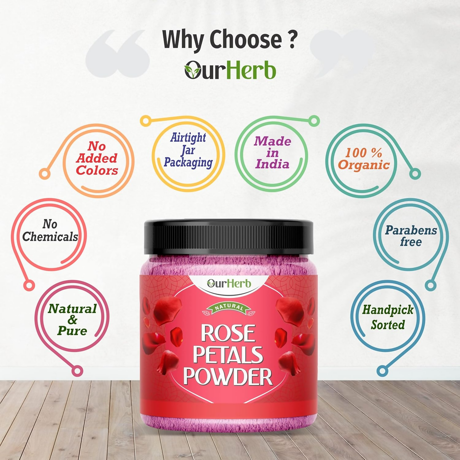 OurHerb Pure & Natural Rose Petal Powder for Skin & Hair With Vitamin Enriched