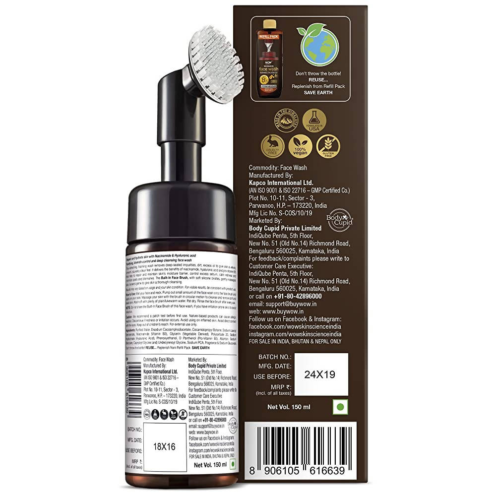 Wow Skin Science Niacinamide Foaming Face Wash With Built-In Brush - DrMediCart