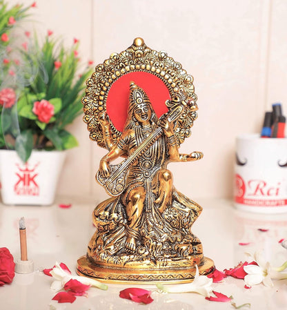 Buy KridayKraft Gold-Polished Maa Saraswati Metal Statue