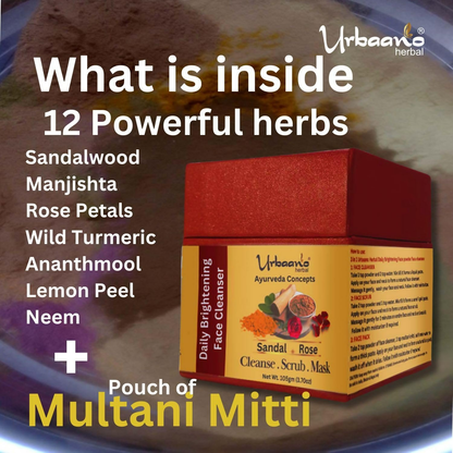 Urbaano Herbal Ayurveda Concepts Face Brightening Cleanser, Scrub, Mask 3-in-1 Instant Glow