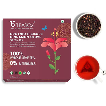 Teabox Organic Hibiscus Cinnamon Clove Green Tea Bags - Drmedicart