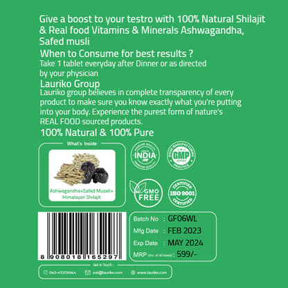 Laurik Testosterone Himalayan Sj, Ashwagandha, Safed Musli, Maca Root, And Korean Red Ginseng Tablets