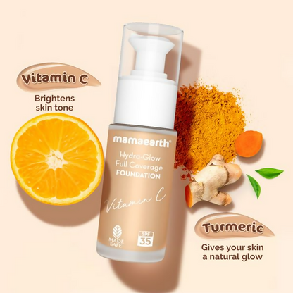 Mamaearth Hydra-Glow Full Coverage Foundation With Vitamin C & Turmeric - Beige Glow - Limited Time Offer
